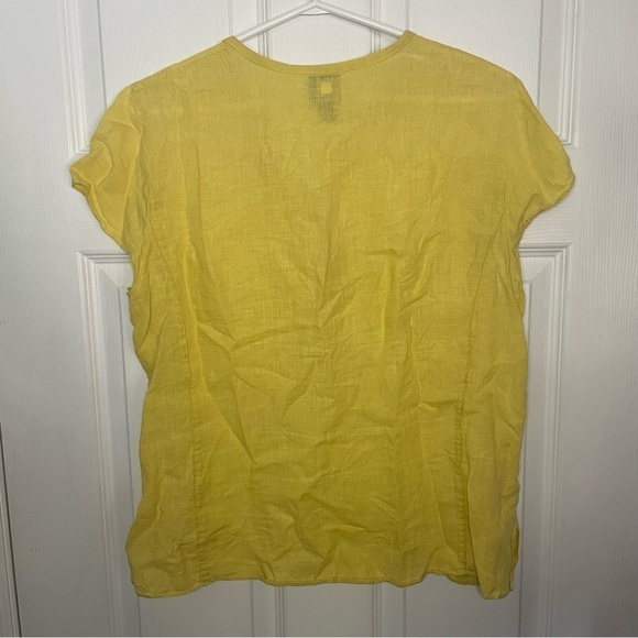 Eileen Fisher 100% Linen Button Down Butter Yellow Short Sleeve Top Medium - Picture 6 of 6
